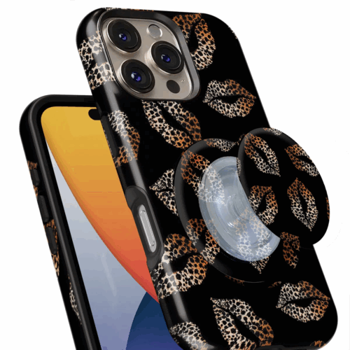 Θήκη Samsung για Όλα τα μοντέλα 3D Design Με PopSocket και Σχέδιο Black Leopard Lips (Κωδ:1108)