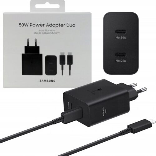 Samsung EP-T5020XBE Dual USB-C 50W Travel Charger + USB-C Data Cable Black