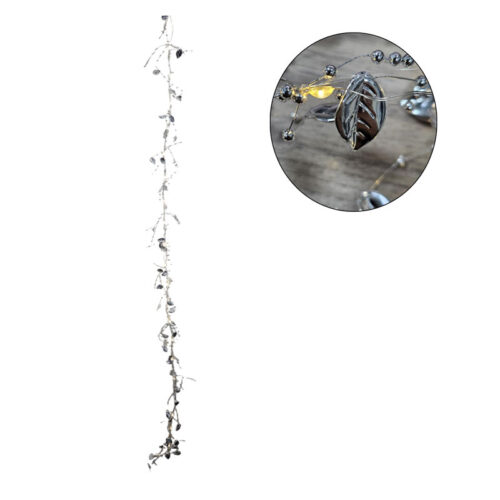 Χριστουγεννιάτικη Φωτιζόμενη Ασημένια Γιρλάντα με Φύλλα και Πέρλες 120cm - Christmas Lighted Garland with Leaves and Pearls