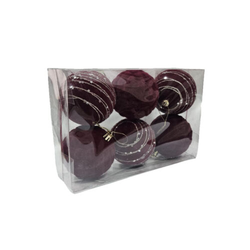 Σετ Χριστουγεννιάτικες Μπάλες Μπορντό με Σχέδιο 6 τεμάχια - Set of Christmas Balls