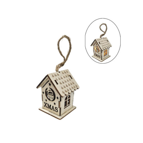 Χριστουγεννιάτικο Ξύλινο Σπιτάκι Διακοσμητικό με LED 6cm - Christmas Wooden House Ornament