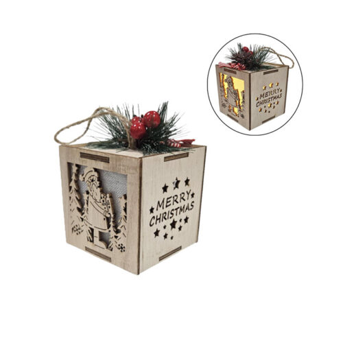 Χριστουγεννιάτικο Ξύλινο Φαναράκι με LED 8cm - Christmas Wooden Lantern