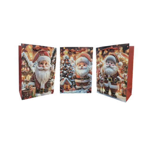 Χριστουγεννιάτικη Σακούλα Δώρου με Σχέδιο Άγιο Βασίλη 24x18cm 12τμχ - Christmas Gift Bag 12pcs