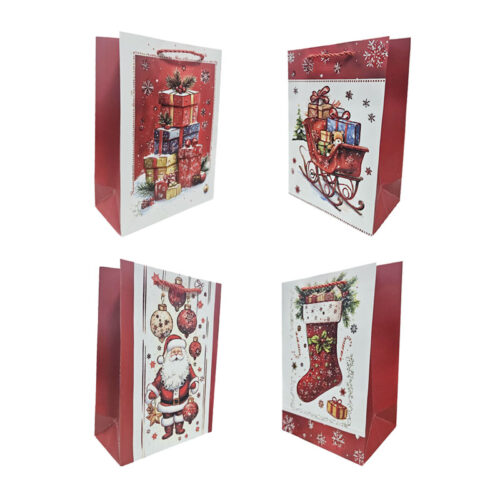 Χριστουγεννιάτικη Σακούλα Δώρου με Σχέδια 24x18cm 12τμχ - Christmas Gift Bag with Designs 12pcs
