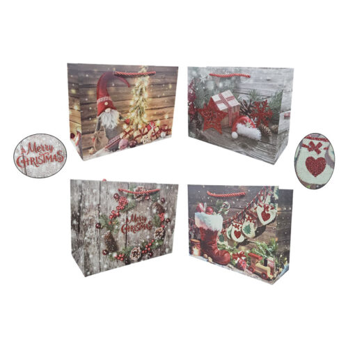 Χριστουγεννιάτικη Σακούλα Δώρου Οριζόντια 24x18cm 12τμχ - Horizontal Christmas Gift Bag 12pcs