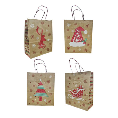 Χριστουγεννιάτικη Χάρτινη Σακούλα Δώρου Kraft 22x16cm 12τμχ - Christmas Kraft Paper Gift Bag