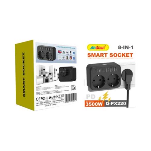 Andowl Πολύπριζο 8 σε 1 με 2 Πρίζες & 6 Θύρες USB 3500W Q-PX220- Smart Socket