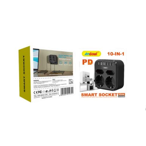 Andowl Πολύπριζο Smart Socket 10 σε 1 με 2 Πρίζες & 8 Θύρες USB 3500W Q-PX230 - Smart Socket