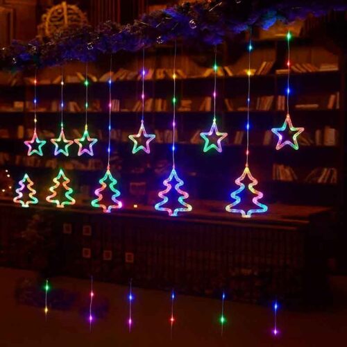 Χριστουγεννιάτικα Φωτάκια Κουρτίνα Δεντράκια & Αστεράκια Πολύχρωμα 10L 3M - Christmas decoration lights RGB