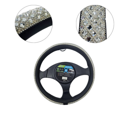Universal Κάλυμμα Τιμονιού με Στρας 37,5–39,5cm - Steering Wheel Cover with Silver Rhinestones