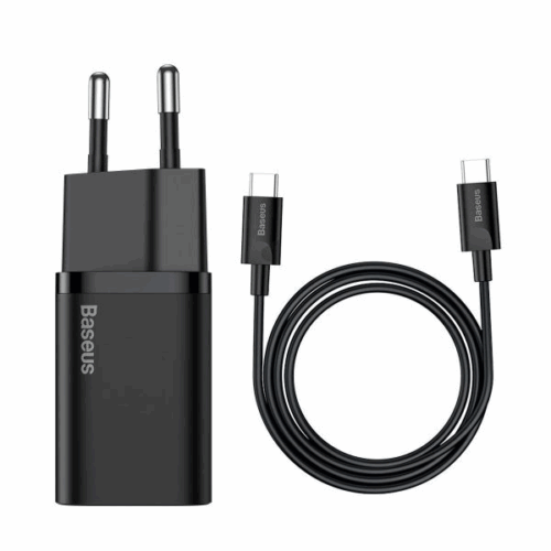 BASEUS 220V 25W, 1*USB-C + USB-C to USB-C cable, Super Si (black) - TZCCSUP-L01