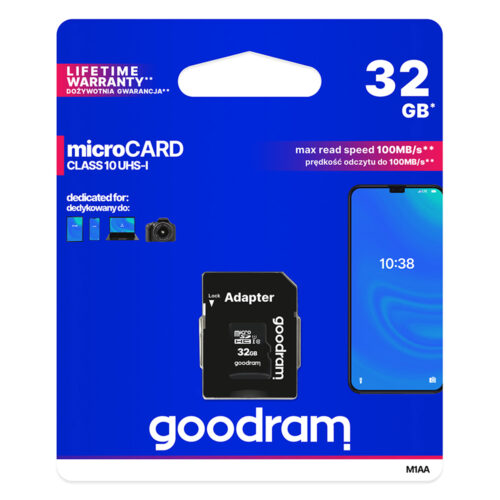 GOODRAM Memory MicroSD Card - 32GB with adapter UHS I CLASS 10 100MB/s