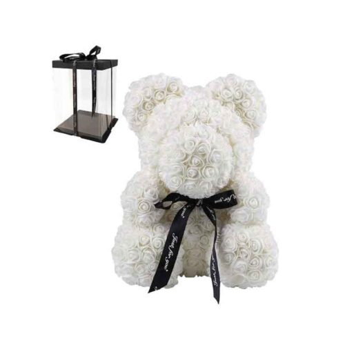 Αρκουδάκι από Τεχνητά Τριαντάφυλλα Λευκό 35cm - Teddy Bear Made of Artificial Roses White 35cm