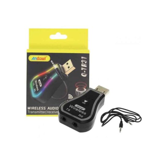 Andowl Ασύρματο Bluetooth audio Transmitter και Receiver USB μαύρο με RGB LED φωτισμό Q-TR31 - Wireless Audio Transmitter / Receiver