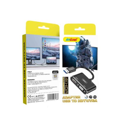 Andowl Αντάπτορας USB σε HDMI/VGA 4K HDR – USB to HDMI/VGA 4K HDR Adapter