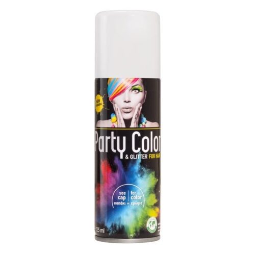 Αποκριάτικο Σπρέι Μαλλιών Λευκό - 125ml - Party Color & Glitter For Hair