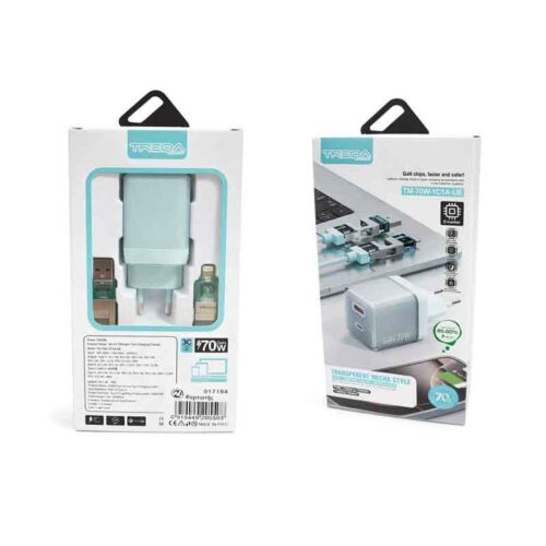 Treqa Φορτιστής με Καλώδιο 4-σε-1 70W GaN 1A+1C - 70W GaN 1A+1C Fast Charging Charger with 4-in-1 Cable