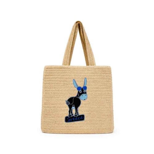 Τσάντα Θαλάσσης Ψάθινη με Γαϊδουράκι Greece – Straw Beach Bag Donkey Greece