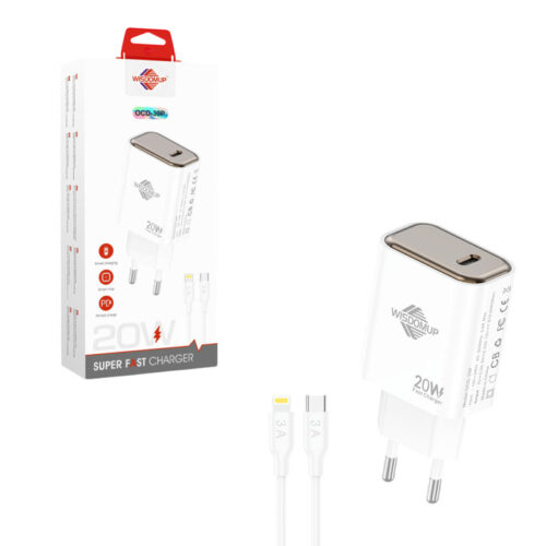 Wisdomup Φορτιστής Ταχείας Φόρτισης 20W USB-C με Καλώδιο USB-C σε Lightning OCD-30P - Fast Charger with USB-C to Lightning Cable