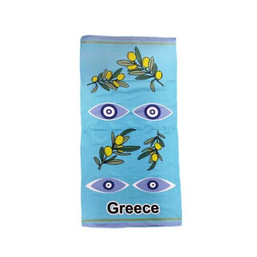 Πετσέτα Θαλάσσης Greece με Μάτι και Κλαδιά Ελιάς 140x70cm - Greece Beach Towel with Evil Eye and Olive Branch Design 140x70cm