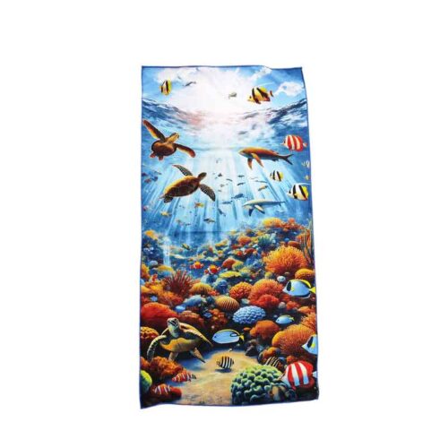 Πετσέτα Θαλάσσης με Θαλάσσιο Βυθό και Χελώνες 140x70cm - Beach Towel with Ocean Reef and Turtles 140x70cm