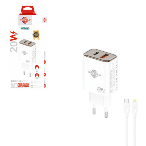 Wisdomup Φορτιστής Ταχείας Φόρτισης 20W με Διπλή Θύρα USB και Καλώδιο Type-C σε Lightning OCD-28P - 20W Fast Charger with Dual USB Ports and Type-C to Lightning Cable