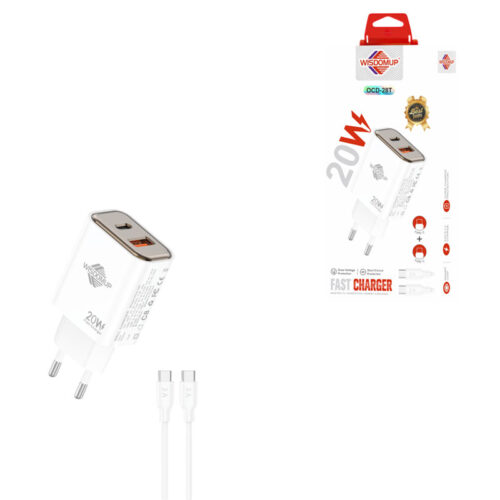 Wisdomup Φορτιστής Ταχείας Φόρτισης 20W USB & Type C με Καλώδιο Type C σε Type C OCD-28T – Fast Charger USB & Type C with Type C to Type C Cable