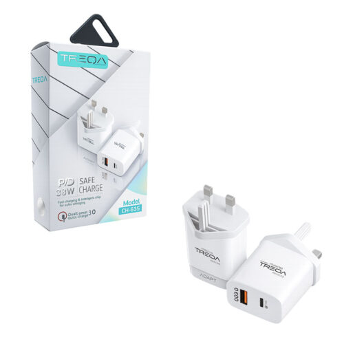 Treqa Φορτιστής Γρήγορης Φόρτισης PD 38W με Θύρα USB και Type C CH-635 - Fast Charging