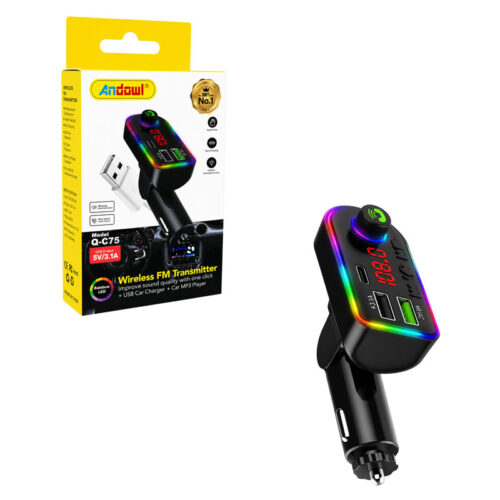 Andowl Ασύρματος FM Transmitter Αυτοκινήτου με Bluetooth Φορτιστή USB και RGB Φωτισμό Q-C75 - Wireless Bluetooth FM Transmitter Car Charger