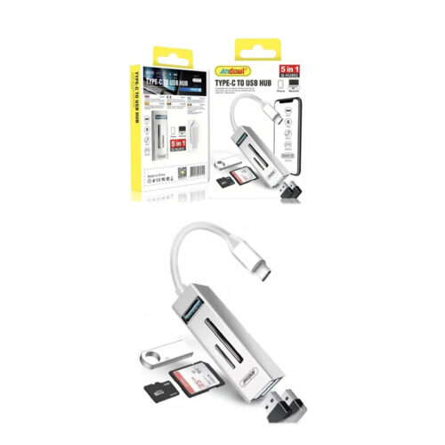 Πολυλειτουργικό Hub USB Type C 5 σε 1 με Αναγνώστη Καρτών και Θύρες USB - Multiport USB Type C Hub 5 in 1 with Card Reader and USB Ports